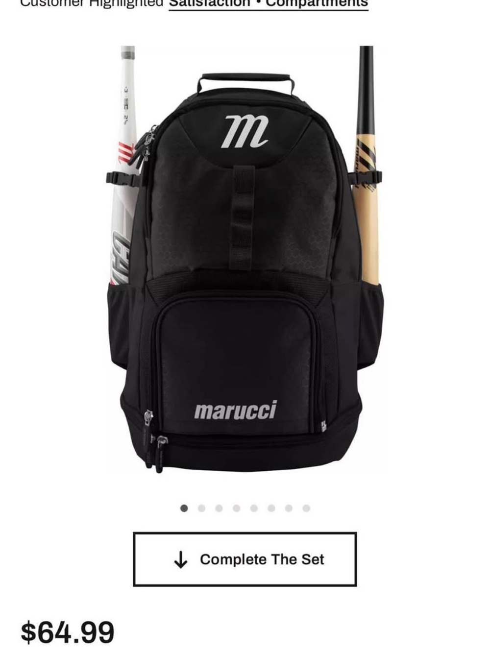 Marucci Black Baseball Backpack with Bat Sleeves